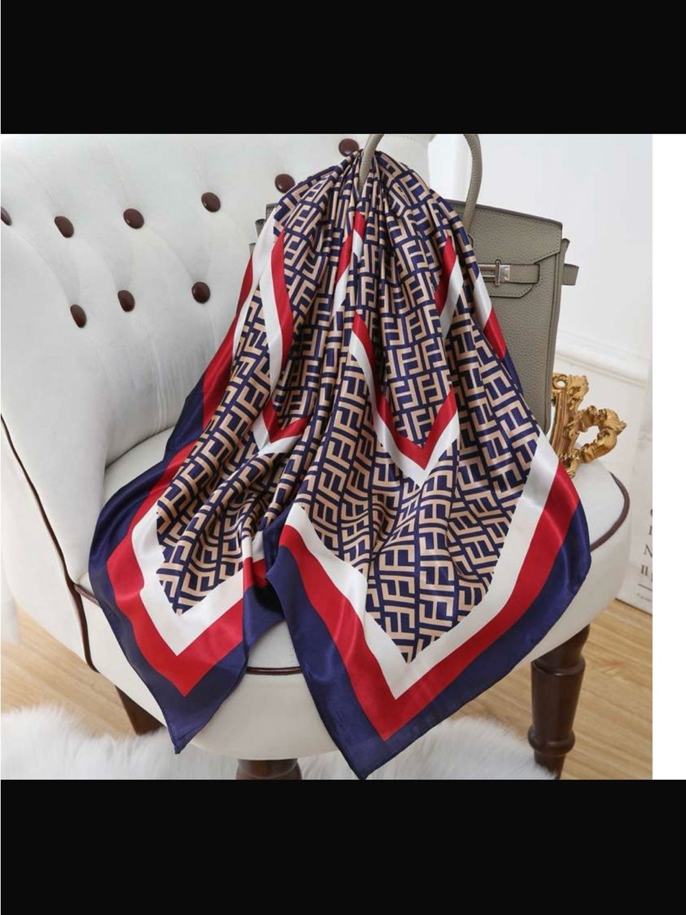 Luxury Patterned Satin Scarf - Picture 7 of 16